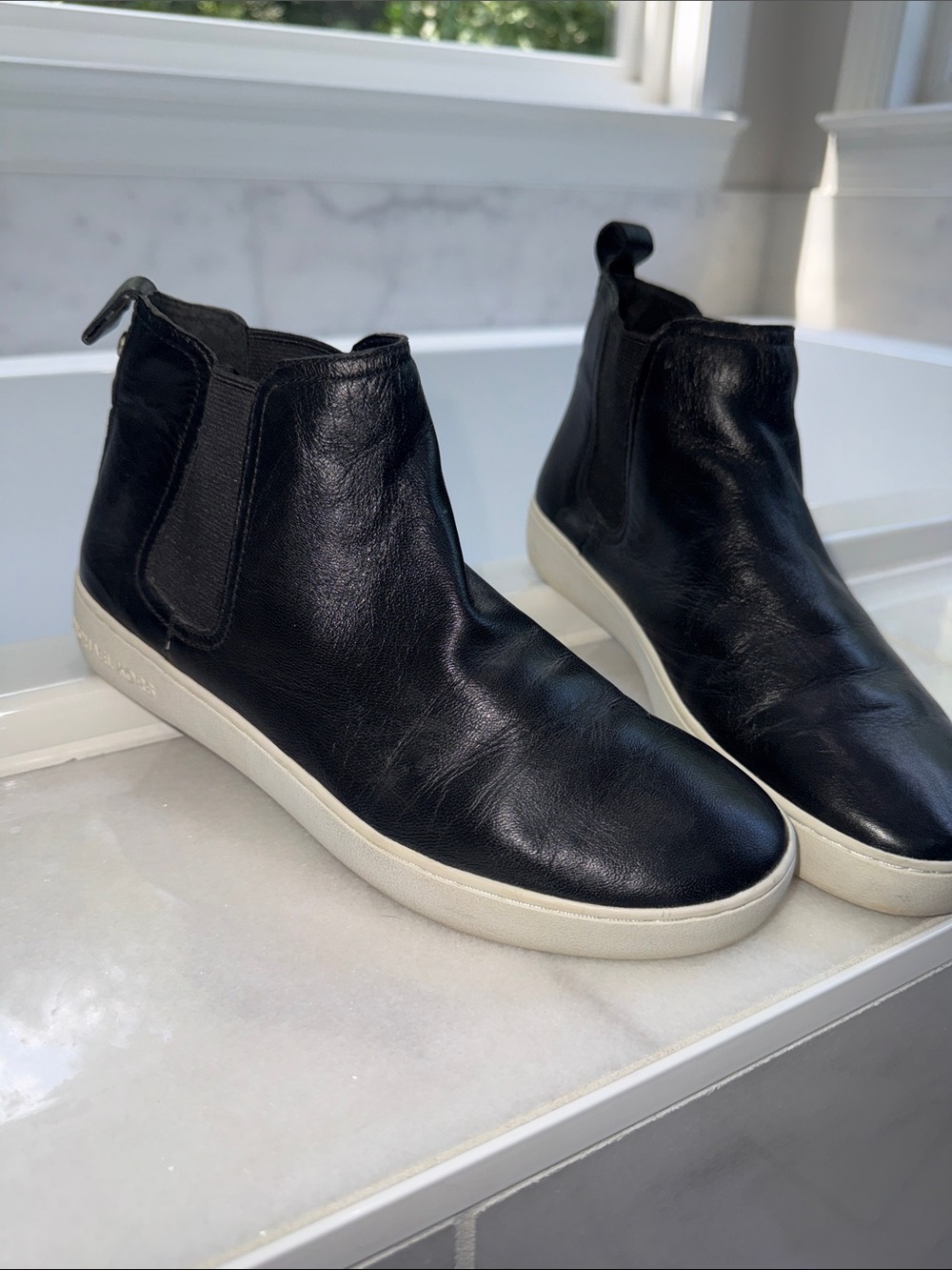 Michael Kors Black Leather Chelsea Booties with White Sole